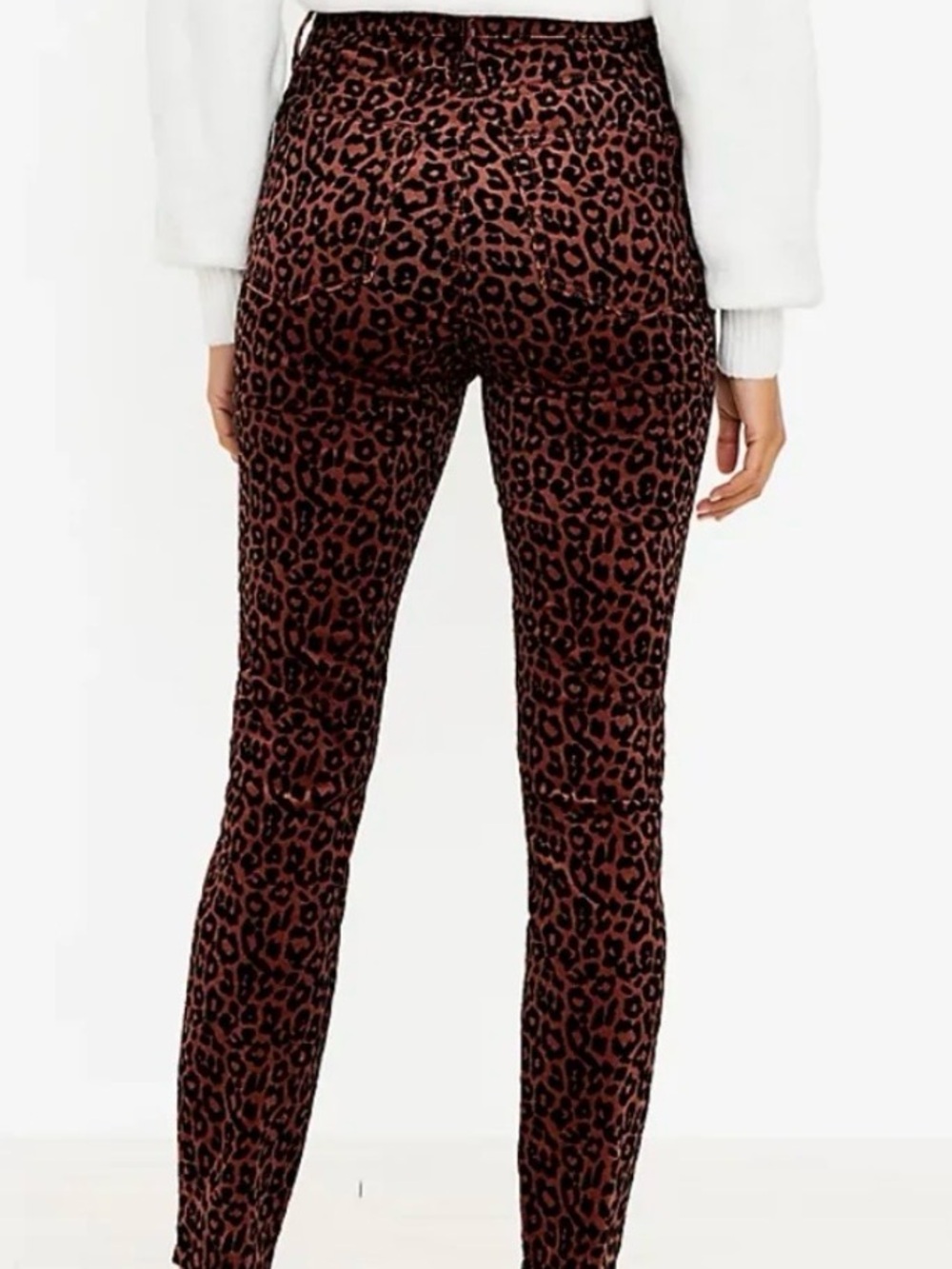 LOFT Leopard Print High Waist Skinny Velvet Soft Corduroy Pants Jeans Sz 27/4P - Picture 1 of 8